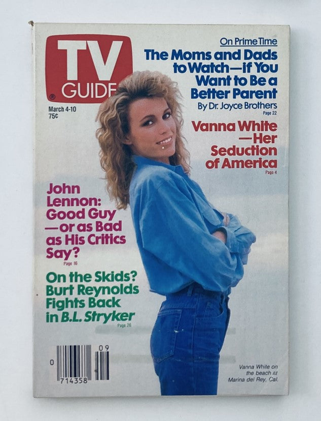 TV Guide Magazine March 4 1989 featuring Vanna White on the cover, promoting articles on parenting and John Lennon.
