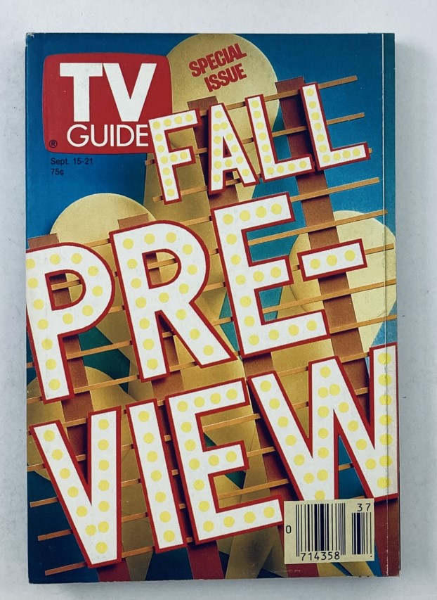 Cover of TV Guide Magazine from September 15, 1990, featuring the title 'Fall Preview'. The magazine showcases a colorful design with large letters and a special issue label, highlighting its significance as a collector's item for television history enthusiasts.