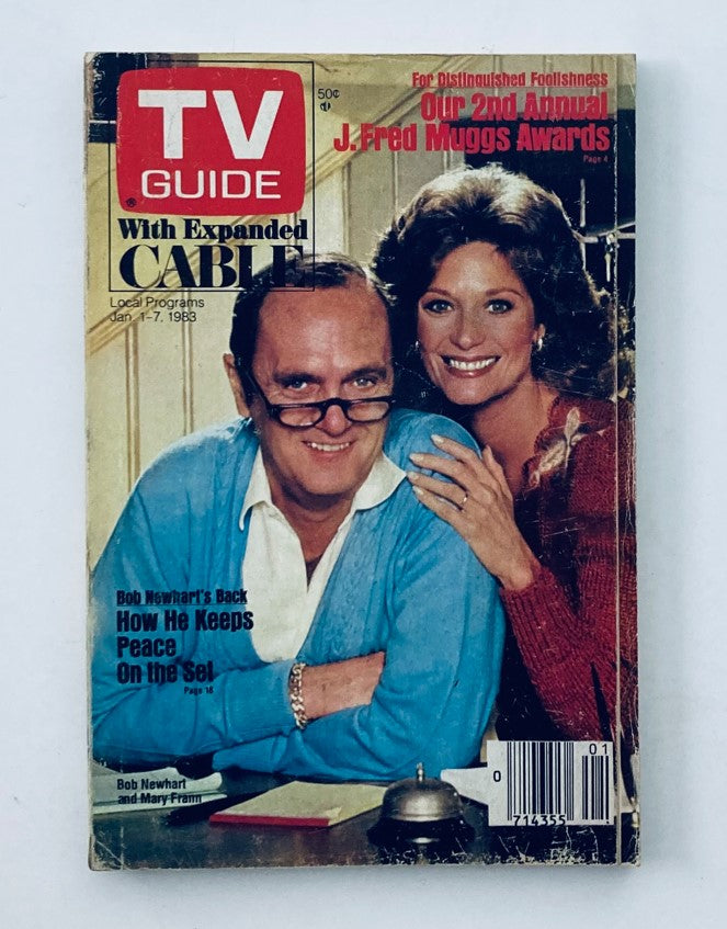 TV Guide Magazine January 1 1983 featuring Bob Newhart and Mary Frann on the cover, showcasing their iconic roles in early 80s television with a nostalgic design.