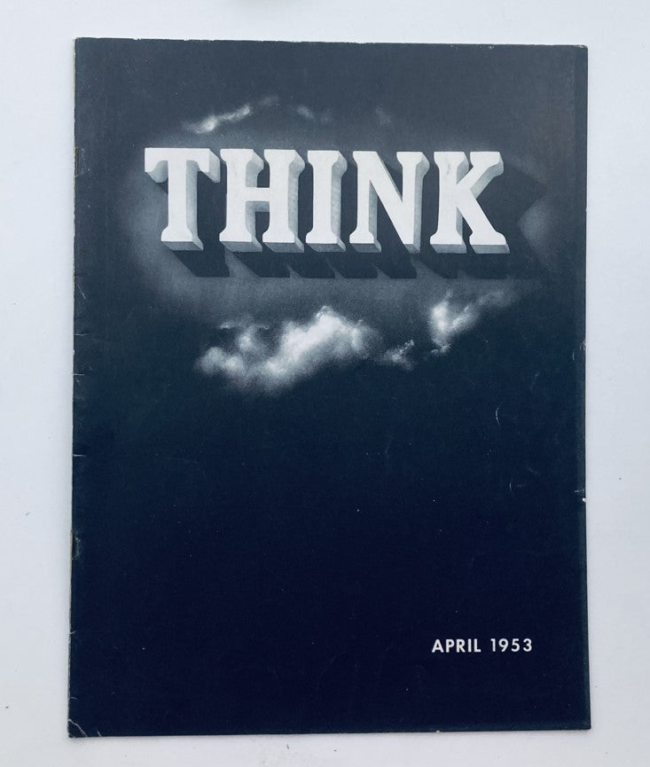 Cover of VTG Think Magazine April 1953 Vol 10 No. 4 featuring the title 'THINK' against a cloudy background.
