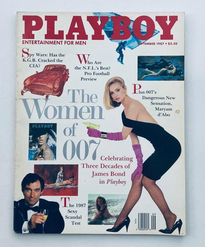 VTG Playboy Magazine September 1987 featuring Maryam d'Abo on the cover, showcasing the article 'The Women of 007' and various features including a glamorous model.