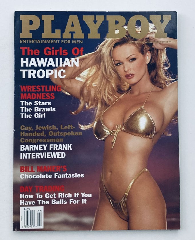 VTG Playboy Magazine July 1999 featuring Playmate Jennifer Rovero on the cover, showcasing her allure in a golden bikini with a beach background, highlighting the magazine's iconic style and vintage appeal.