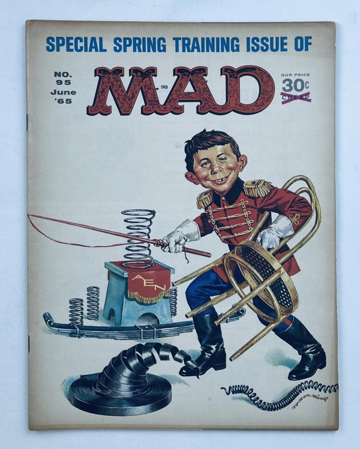 Cover of Mad Magazine June 1965 No. 95 featuring the title "Gun-Owners Primer" with a cartoon character dressed as a soldier holding a spring-loaded toy.