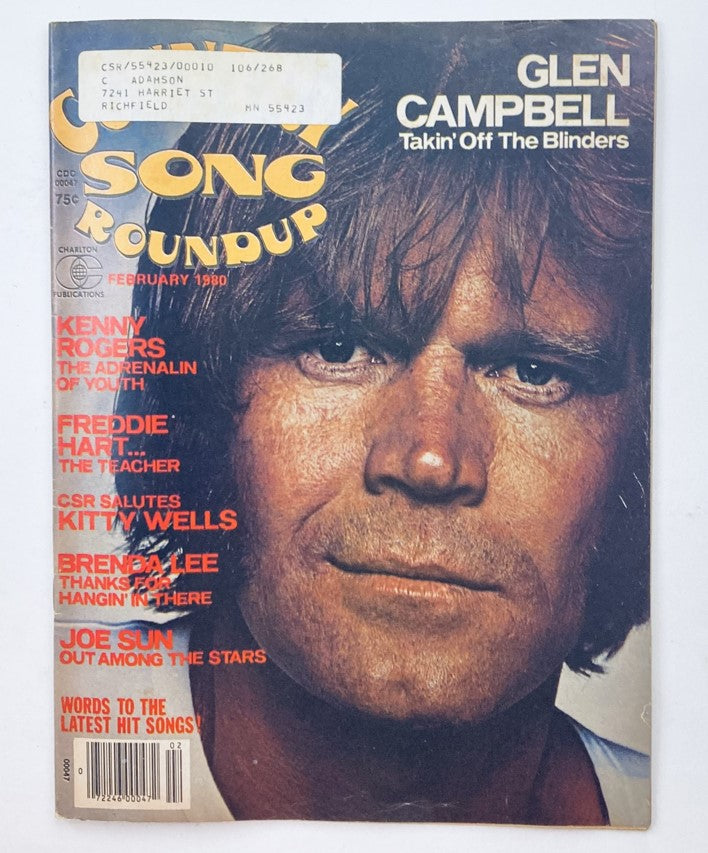 Cover of VTG Country Song Roundup Magazine February 1980 featuring Glen Campbell, highlighting key artists and trends in country music.