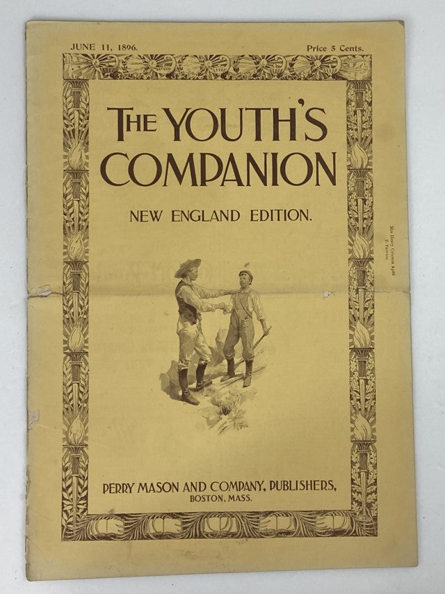 Cover of VTG The Youth's Companion Magazine June 11 1896 Honor Bright New England Edition showcasing an illustrated scene with two men, published by Perry Mason and Company.