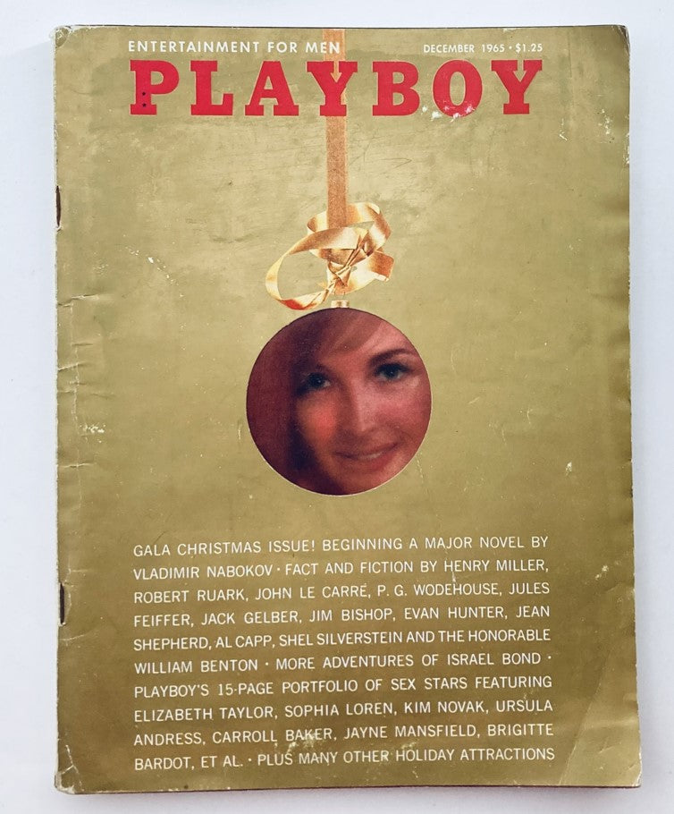 VTG Playboy Magazine December 1965 cover featuring the content and design highlights, showcasing the iconic dinah willis.