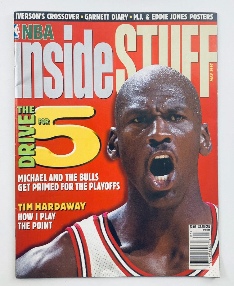 Cover of NBA Inside Stuff Magazine May 1997 Vol 6 No. 3 featuring Michael Jordan, highlighting the playoff preparation of the Bulls.