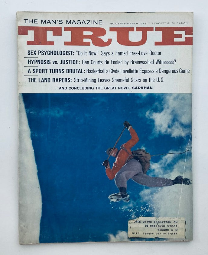 Cover of TRUE The Man's Magazine March 1966 Vol 47 No. 346 featuring the title 'A Sport Turns Brutal' along with other articles, set against a blue sky background.