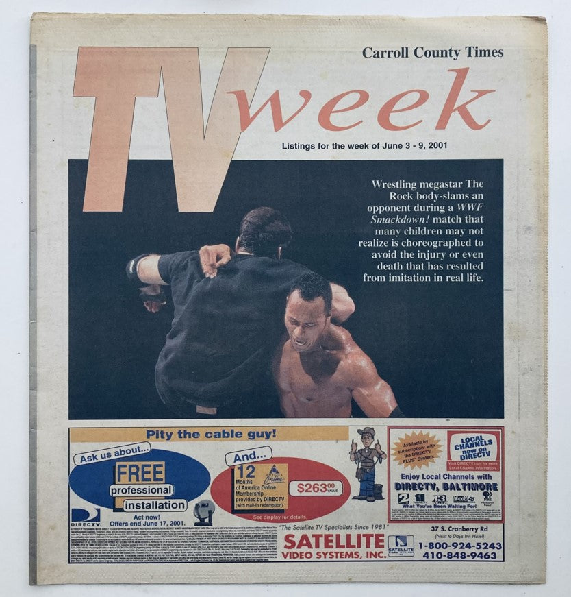 TV Week Magazine cover from June 3, 2001 featuring WWF Smackdown and wrestling superstar Dwayne The Rock Johnson.