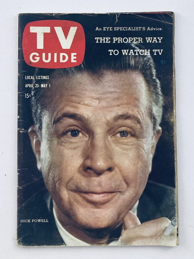 TV Guide Magazine April 25 1959 featuring Dick Powell on the cover, showcasing vintage television culture from the late 1950s, with original articles and nostalgic appeal.