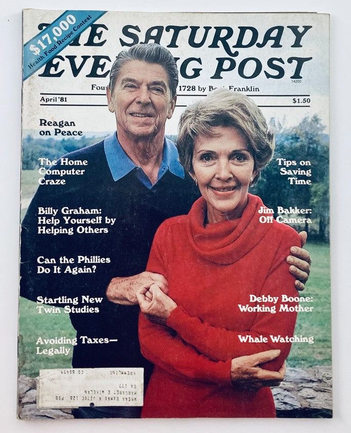 Saturday Evening Post Magazine April 1981 featuring Ronald Reagan and Nancy Reagan on the cover, showcasing a moment in presidential history.