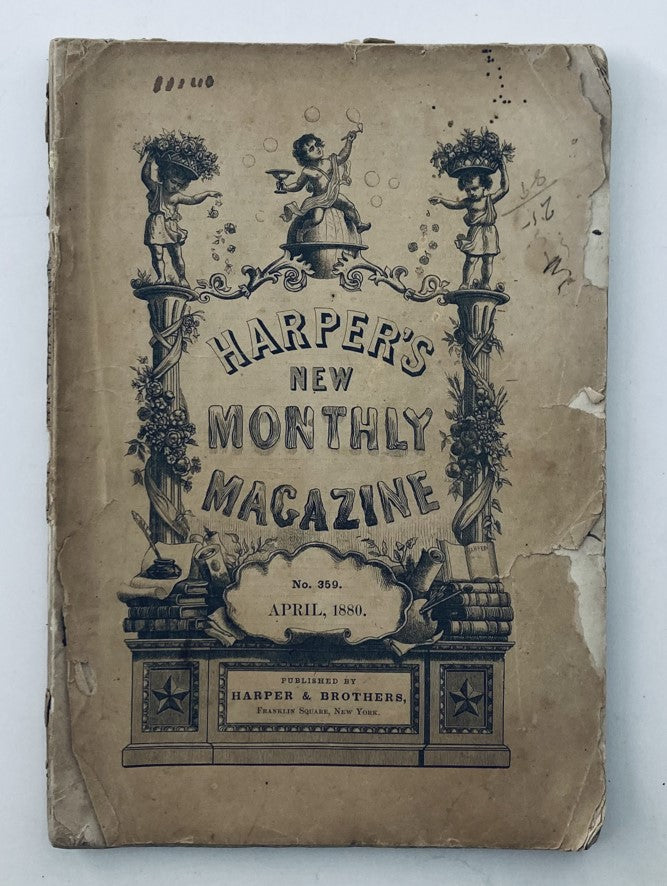 VTG Harper's Magazine April 1880 No. 359 cover featuring decorative motifs and artistic illustrations, a collectible edition highlighting the cultural significance of the late 19th century.