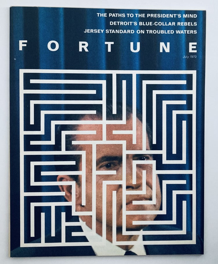 Cover of VTG Fortune Magazine from July 1970 featuring the title "Richard Nixon's Personal White House" with a maze design overlaying a photo of Richard Nixon.