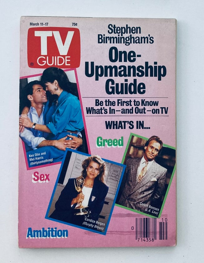 TV Guide Magazine cover from March 11, 1989 featuring Candice Bergen and Ken Olin, with highlights on late 80s TV culture.