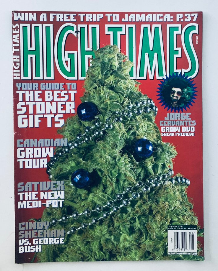 Cover of High Times Magazine January 2006 featuring cannabis-themed Christmas tree, highlighting Jorge Cervantes and cannabis cultivation insights.