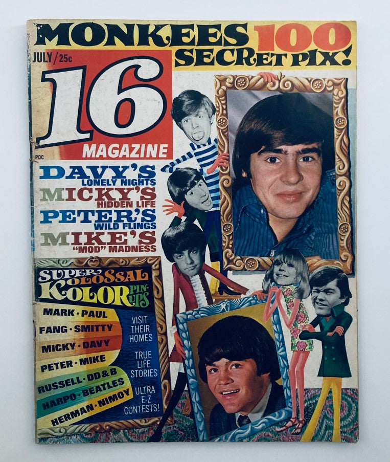 VTG 16 Magazine July 1967 Vol 9 No. 2 featuring Davy Jones from The Monkees on the cover, showcasing colorful graphics and styled text.