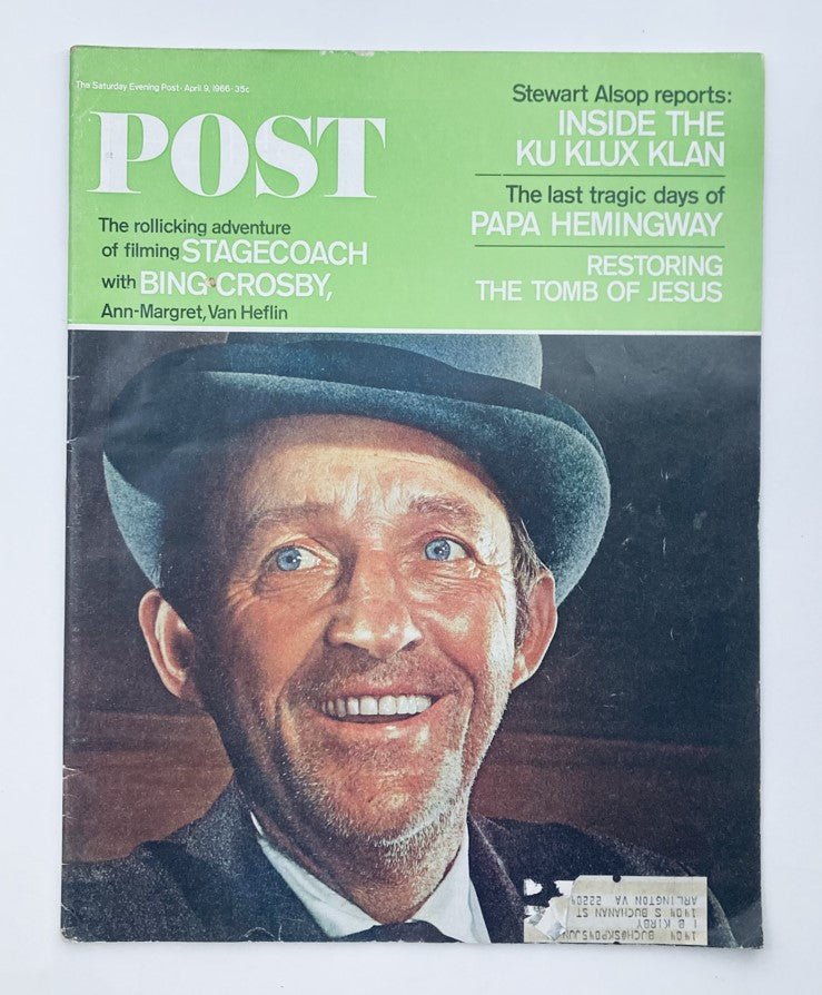 Cover of The Saturday Evening Post Magazine, April 9, 1966 featuring Bing Crosby in a stagecoach