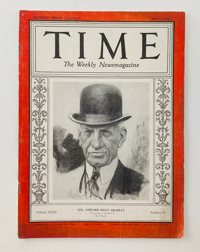 Time Magazine cover from May 7, 1934, featuring Col. Edward Riley Bradley and a story about the John Dillinger Crime Gang.
