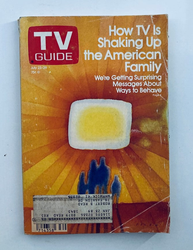 Cover of TV Guide Magazine dated July 23, 1988, featuring the title 'How TV Is Shaking Up the American Family' with a striking illustration and text indicating contents about surprising messages regarding behavior.