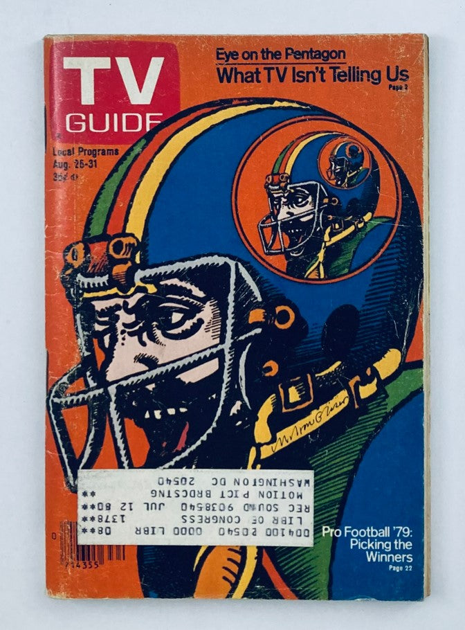Cover of TV Guide Magazine August 25 1979 #1378 featuring a colorful illustration related to Pro Football '79 and articles on various television topics.
