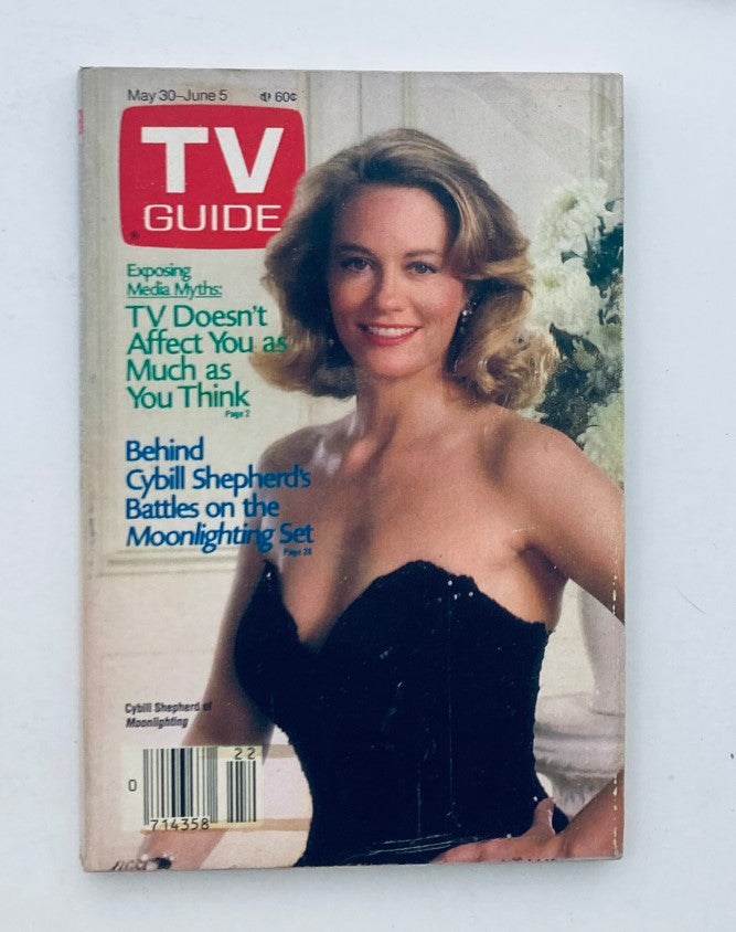 TV Guide Magazine cover from May 30, 1987 featuring Cybill Shepherd, highlighting the theme 'TV Doesn't Affect You as Much as You Think' with a focus on Moonlighting.