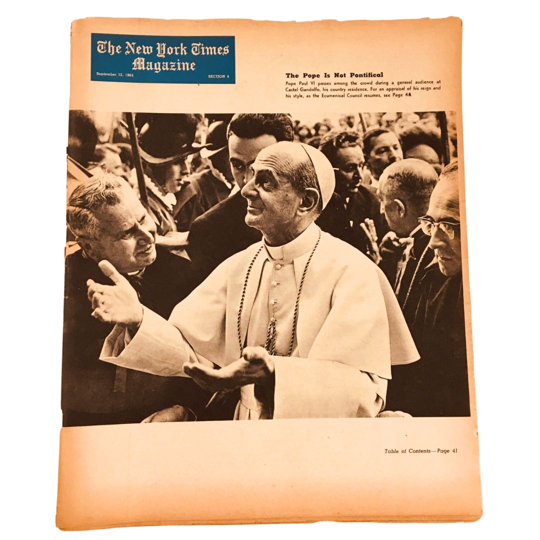 Cover of The New York Times Magazine, September 12, 1965, featuring Pope Paul VI, No label