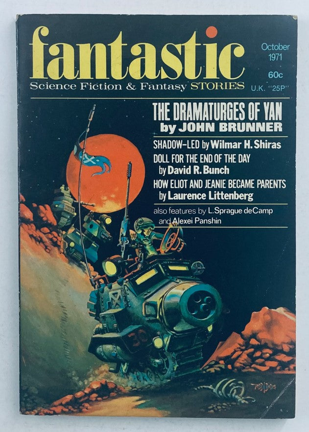 Cover of Fantastic Science Fiction Magazine - October 1971 featuring 'The Dramaturges of Yan' by John Brunner, showcasing vibrant sci-fi artwork.
