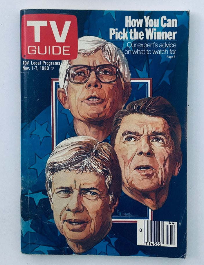 TV Guide Magazine November 1 1980 featuring Ronald Reagan, with a focus on political figures and insights on how to pick the winner of elections. This issue highlights local programming and is part of television history.