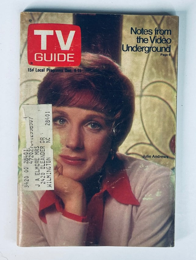 Cover of TV Guide Magazine December 9, 1972, issue #528 featuring Julie Andrews. The magazine highlights television shows from the 1970s and includes notes from the Video Underground. A vintage collectible showcasing an iconic actress.