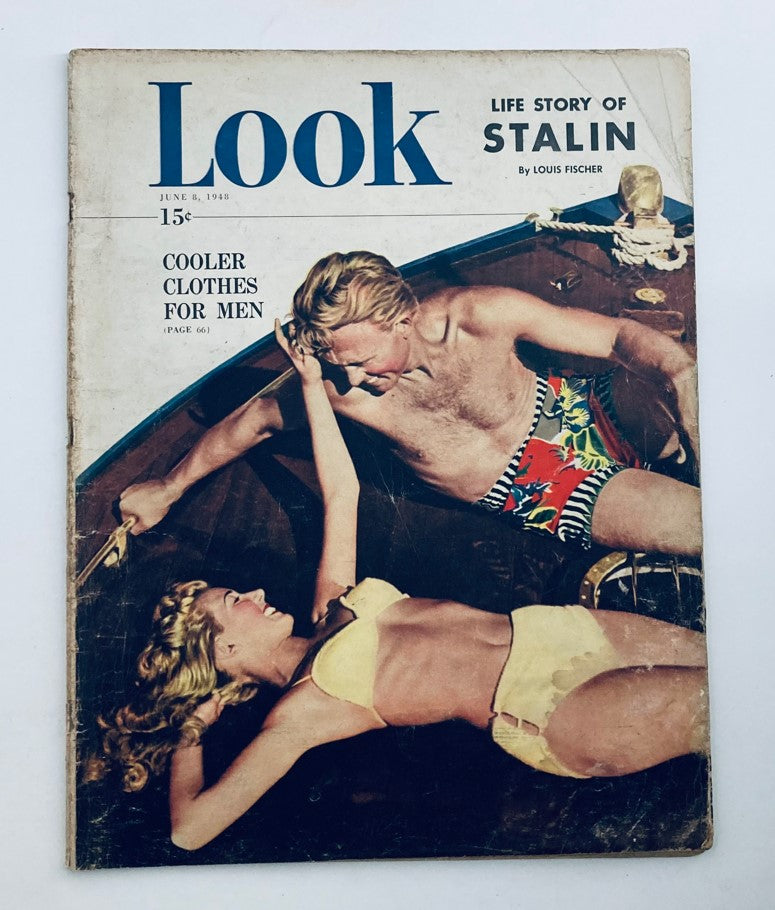 Cover of VTG Look Magazine June 8 1948 featuring 'Life Story of Stalin' with an illustration of two individuals, indicative of post-war culture.