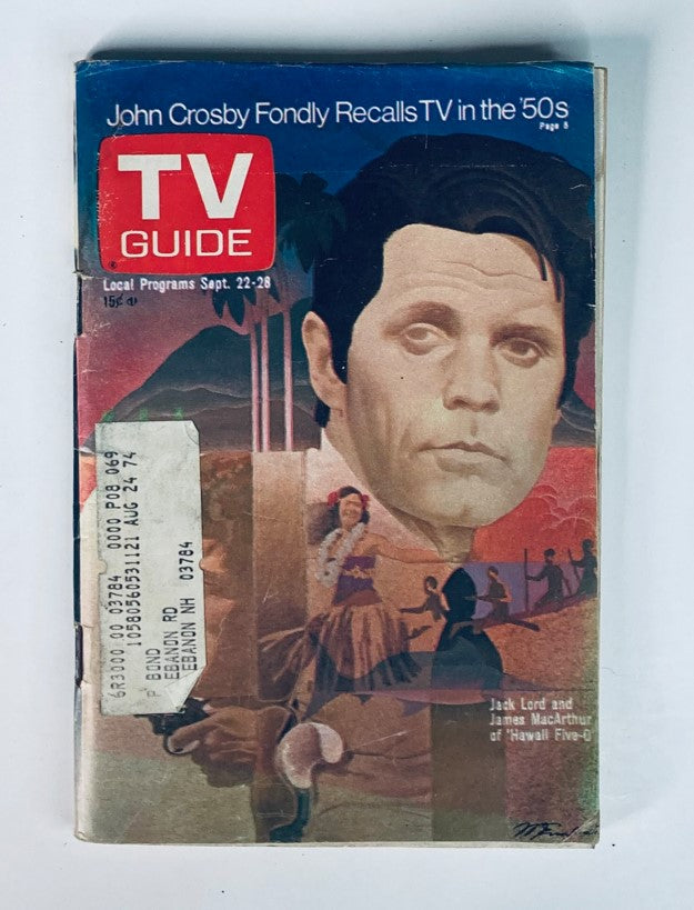 TV Guide Magazine September 22, 1973, featuring iconic stars Jack Lord and James MacArthur from Hawaii Five-O with vibrant cover art.