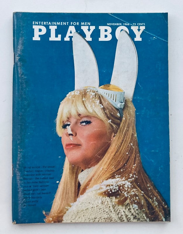 VTG Playboy Magazine November 1966 cover featuring a model with bunny ears and blonde hair, showcasing the iconic design of vintage Playboy publications.