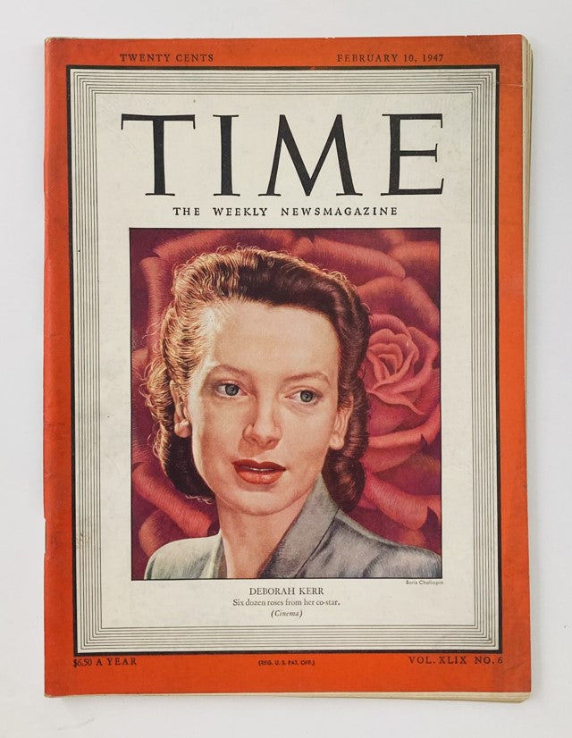 Cover of VTG Time Magazine February 10 1947 featuring Scottish actress Deborah Kerr, showcasing her portrait surrounded by roses, highlighting the glamour of 1940s cinema.