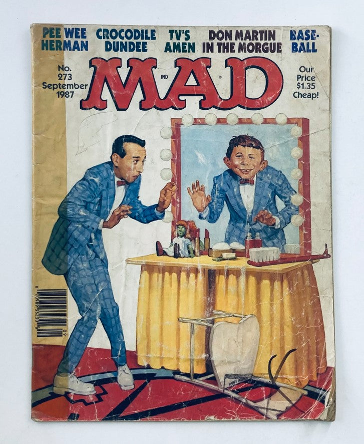 Mad Magazine September 1987 No. 273 cover featuring Pee Wee Herman and Alfred E. Neuman, showcasing vibrant artwork and retro humor.