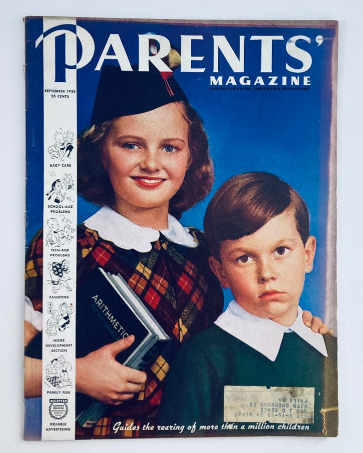 Cover of VTG Parents' Magazine September 1938 featuring a young girl and boy, highlighting themes of parenting and education in a vintage magazine format.