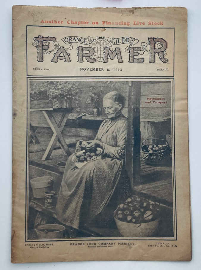 Cover of VTG Farmer Magazine November 8 1913 featuring a woman sitting with fruits, focusing on agricultural themes and vintage design, ideal for collectors.