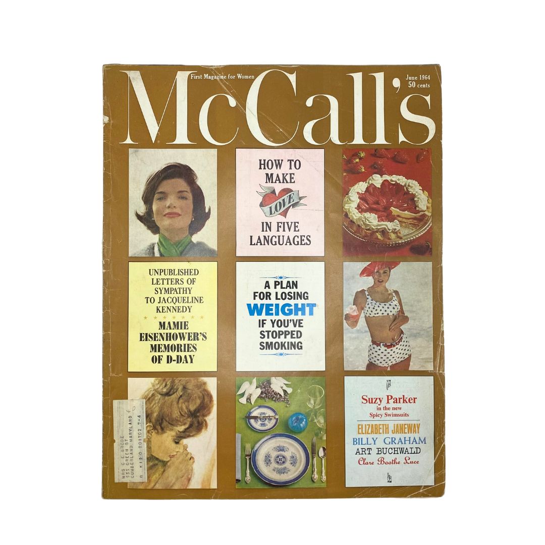 VTG McCall's Magazine June 1964 cover featuring heartfelt features including letters of sympathy to Jacqueline Kennedy and articles on various subjects.