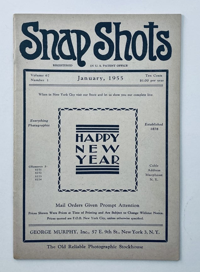 VTG Snap Shots Magazine January 1955 Vol 67 No. 1 - Cover page featuring the magazine's title, publication date, and promotional message.