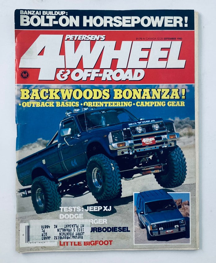 Cover of the magazine Petersen's 4 Wheel & Off-Road Magazine September 1983 featuring the theme 'Backwoods Bonanza' with a rugged off-road truck.