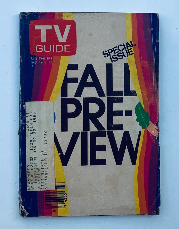 TV Guide Magazine September 12 1981 Fall Preview Special Eastern IL Edition, showcasing a colorful cover design with the words 'FALL PREVIEW' prominently featured. The magazine includes local program listings for the week.