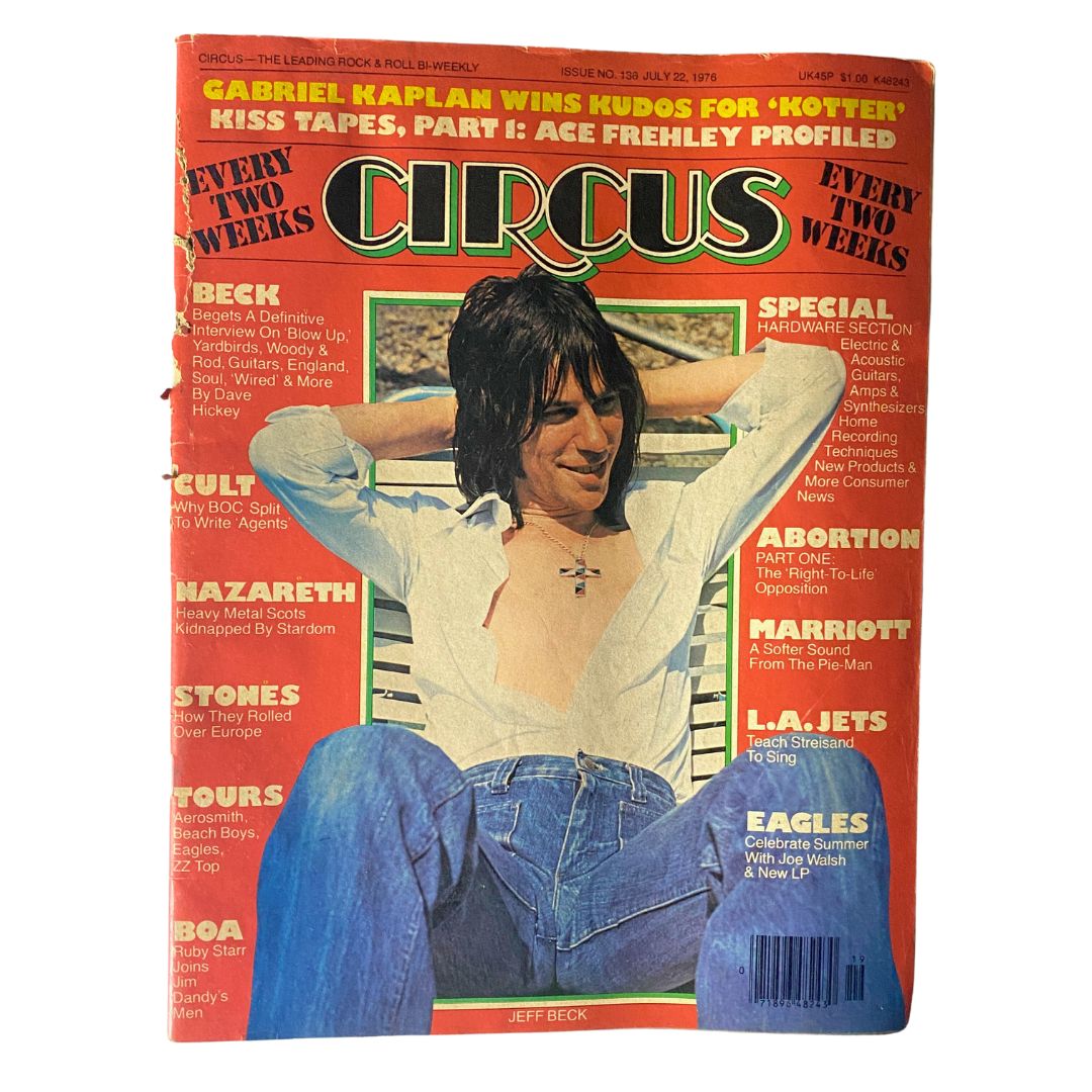VTG Circus Magazine July 22 1976 featuring Jeff Beck on the cover, showcasing bold graphics and headlines about rock music era.