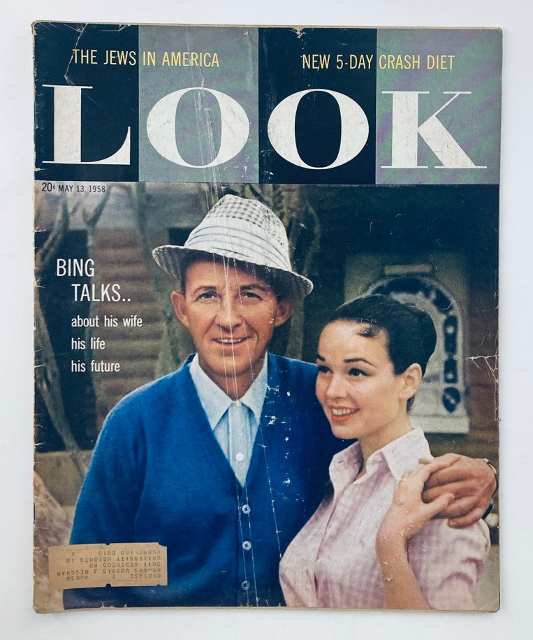 VTG Look Magazine May 13 1958 Vol 22 No. 10 cover featuring Bing Crosby and Kathryn Crosby, showcasing vintage style and classic Hollywood nostalgia.