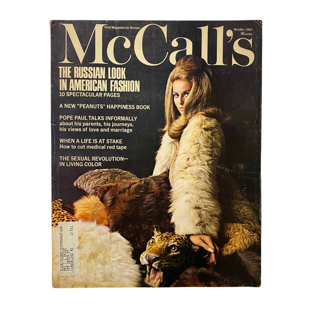 VTG McCall's Magazine October 1967 cover featuring a stunning photograph of Samantha Jones, showcasing 1960s fashion and cultural elements.