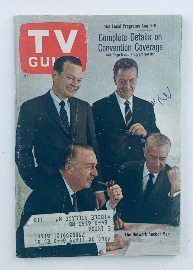TV Guide Magazine August 3 1968 #801 featuring the Network Anchor Men, showing four men dressed in suits around a table, capturing a significant moment in television history.