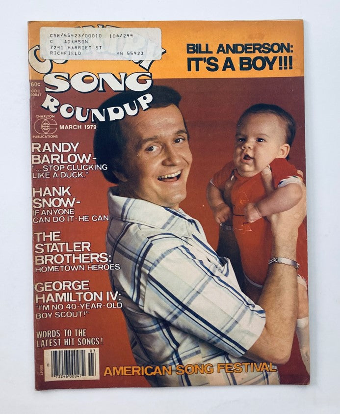 Cover of the VTG Country Song Roundup Magazine from March 1979 featuring Bill Anderson and the title 'It's A Boy'. The magazine showcases country music culture with additional highlights from various artists.