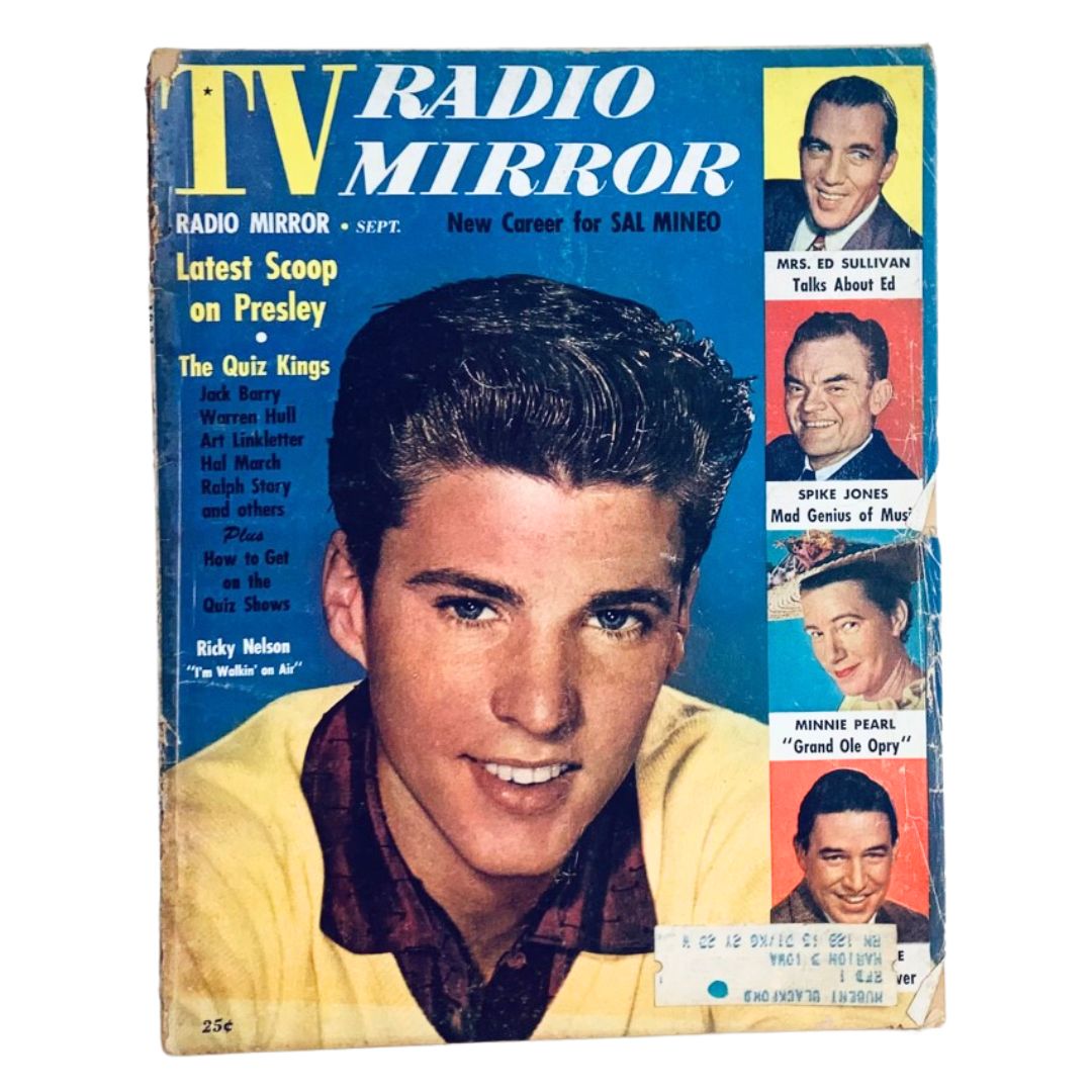 Cover of TV Radio Mirror Magazine September 1957 featuring Ricky Nelson, showcasing classic television nostalgia and iconic stars.