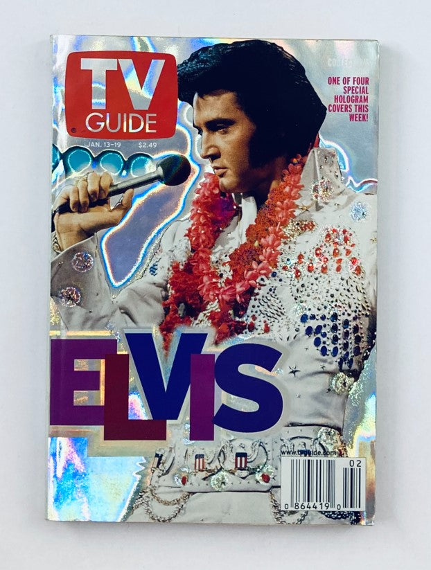 TV Guide Magazine cover featuring Elvis Presley, dated January 13, 2001, showcasing a special hologram design with the title 'ELVIS' prominently displayed.