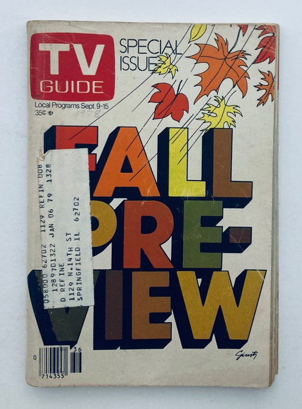 Cover of TV Guide Magazine September 9 1978 Fall Preview Special Eastern IL Edition featuring bold text 'FALL PREVIEW' with autumn leaves design.