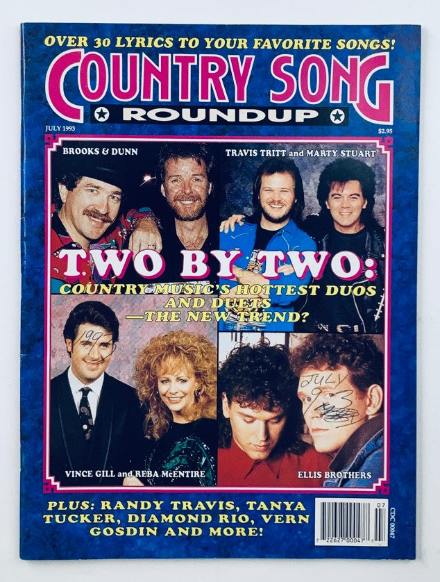 Country Song Roundup Magazine - July 1993 featuring Brooks and Dunn on the cover, showcasing country music's hottest duos and an article about their impact in the 90s. Includes additional notable artists like Vince Gill and Reba McEntire.