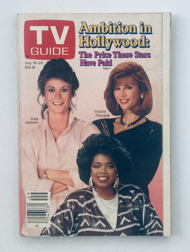 TV Guide Magazine July 18 1987 featuring Oprah Winfrey, Kate Jackson, and Victoria Principal on the cover, discussing 'Ambition in Hollywood: The Price These Stars Have Paid.'